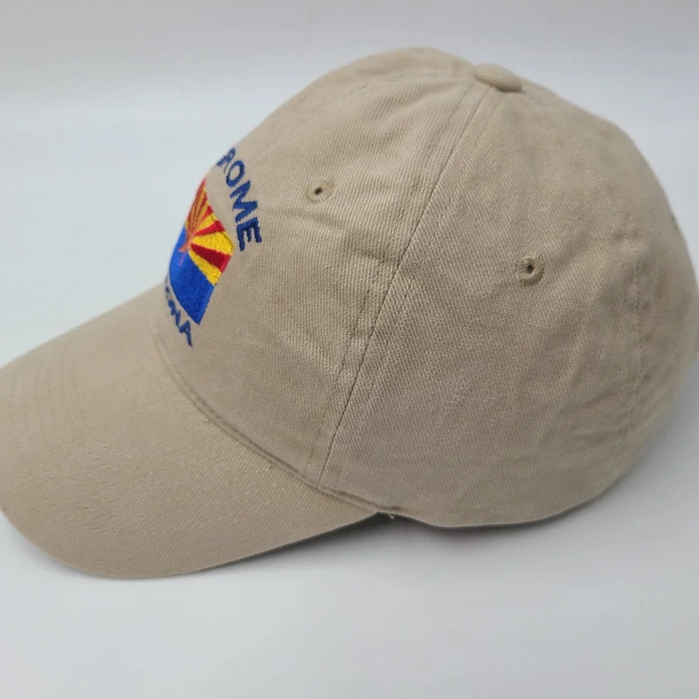 Vintage Jerome Arizona Hat Strapback Beige State Flag Logo Casual Travel Dad Men